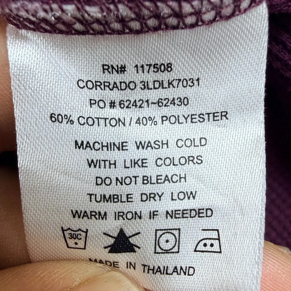 Levi's Thermal Hoodie Men Large Burgundy Waffle Knit Cotton Pullover Relaxed Fit